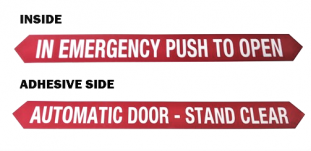 19-24-001 - "In Emergency Push To Open / Automatic Door - Stand Clear" -
