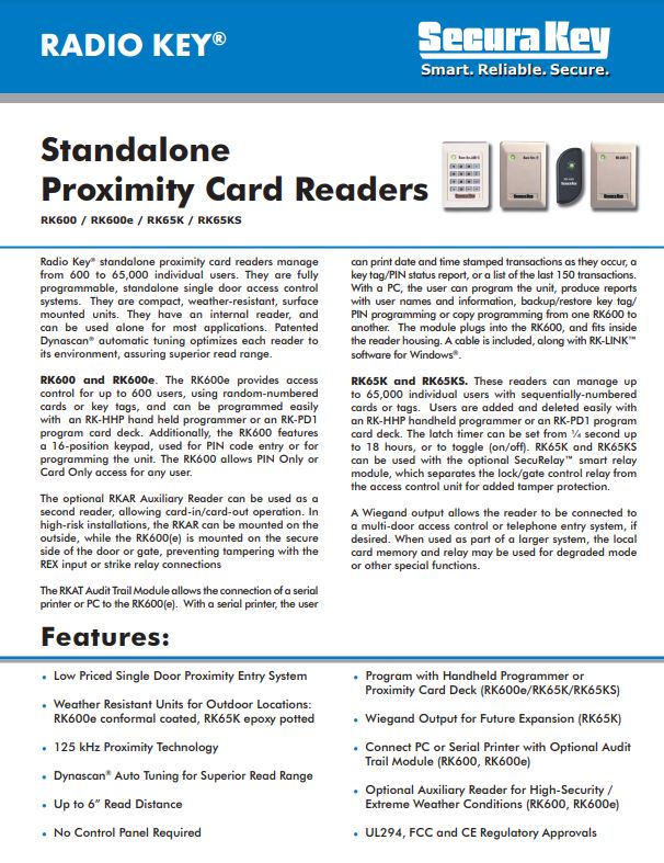 RK600-DT - STANDALONE PROXY CARD READER / KEYPAD | AUTOMATICS & MORE